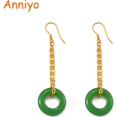 Anniyo Round Green Stone Earrings for Women Girls Fashion Earrings African Fashionable Accessories Birthday Gift #200525