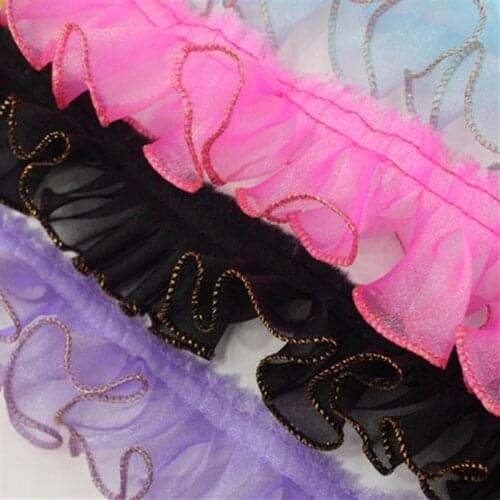 30yards gold edge Ruffle Ruffle Lace Edge Trim Pleated Ribbon Fabric Hem 2.16''Width