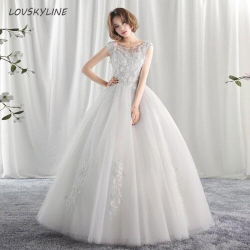 Korean Lace Sleeveless O-Neck Wedding Dresses New Fashion Elegant Princess Pearls Appliques Gown Customized Bridal Dress