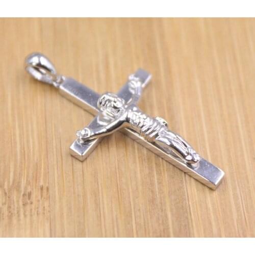 New Pure 18K White Gold Pendant Men Women Gift 40*21mm Cross Pendant About 4.9g