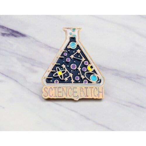 Cartoon Chemical Experiment"SCIENCE BITCH"Experimental Cup enamel Brooch Laboratory badge pins Jewelry fashion accessories gifts
