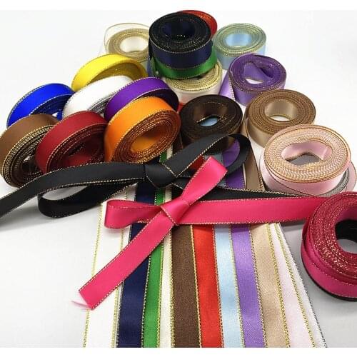 New 15mm Golden Edge Double Face Ribbon for Gift Packing Wedding Christmas DIY Bow Ribbons Crafts