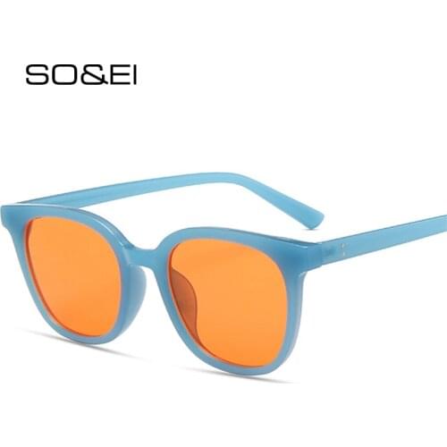 SO&EI Ins Popular Fashion Jelly Color Square Women Sunglasses Retro Nail Decoration Blue Orange Sun Glasses Men Shades UV400