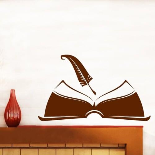 Open Book Wall Decal Pen Write a Manuscript Bookstore Library Home Study Interior Decor Vinyl Window Stickers Art Mural M111