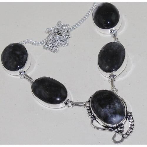 Black & White Jaspper Necklace Silver Overlay over Copper ,49.8cm, N1371