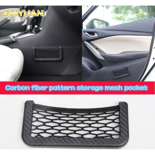Carbon fiber pattern Car Net Bag Phone Holder Storage Pocket Organizer Car Mesh Net Holder Pocket for wallet, keys, and MORE