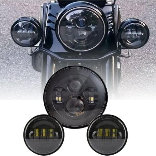7Inch Motor Headlight + 2PCS 30W Waterproof 4 1/2 Auxiliary Passing Lamp LED Fog Light For Motorcycle Road King Touring