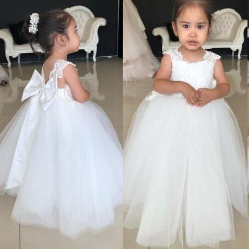 Flower Girl Dresses for Wedding Lace Applique Fluffy Sleeveless Birthday Party Gown First Holy Communion Prom Party Dresses