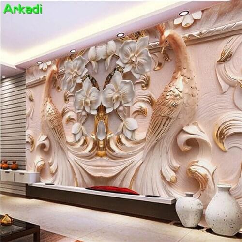 Custom wallpaper 3d large peacock relief wall Phalaenopsis embossed background wall painting living room sofa wallpaper