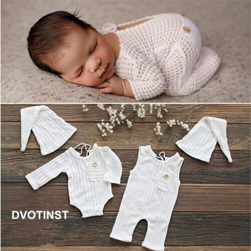 Dvotinst Newborn Baby Boys Photography Props White Outfit Hat 2pcs Set Studio Shoots Fotografia Accessories Photo Props