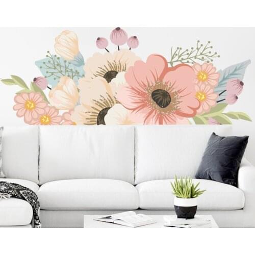 Hand Painted Watercolor Flowers Wall Stickers Room Sofa Background Decor Decals Home Living Room Bedroom Decoration Decals