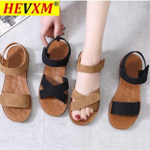 2021 Summer Womens Sandals PU Hook Loop Woman Flat Shoes Open Toe Classic Ladies Sandals Casual Rome Comfort Soft Beach Shoes