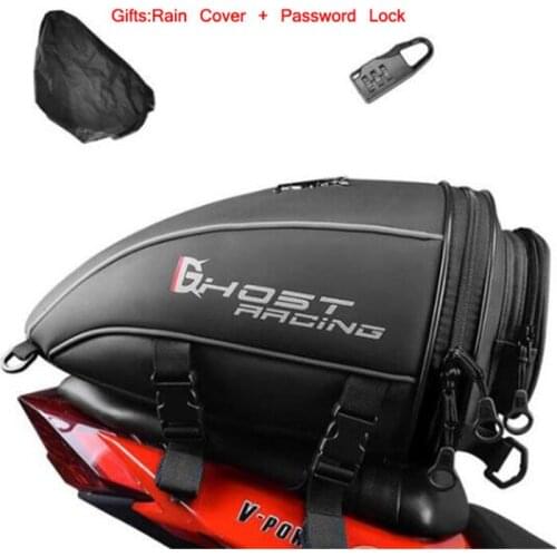 GHOST RACING Motorcycle Rear Seat Bag Backpack Tail Tank Bag Multifunctional Leather Motorbike Durable Rear Seat Bag