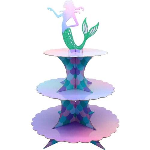 Mermaid Party 3-tier Paper Cake Stand Baby Shower Girl 1st Birthday Party Decoration Cupcake Stand Under the sea Wedding decor