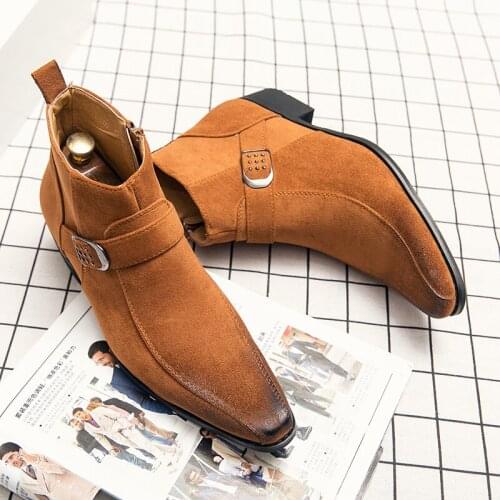 Outdoor Leisure Mens Motorcycle Boots Large Retro Mens Chelsea Boots High Top Breathable Mens Leather Boots Zapatos De Hombre