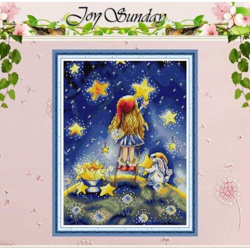 Girl Picking Stars Patterns Counted Cross Stitch 11CT 14CT Cross Stitch Sets Chinese Cross-stitch Kits Embroidery Needlework