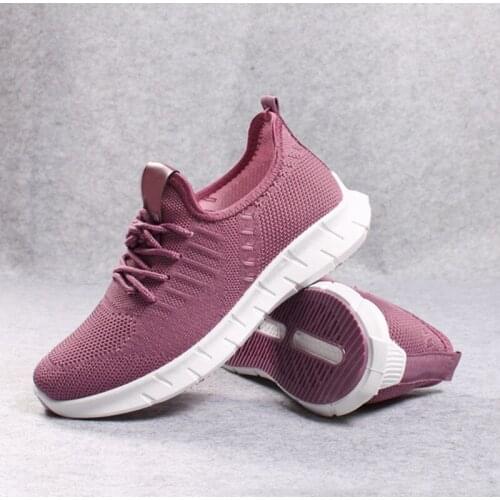 Casual Sneakers Women Knitting Soft Sole Ladies Vulcanized Mesh Breathable Lace-up Female Flats Shoes Spring and Autumn New 2021