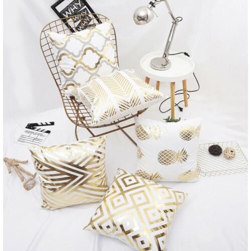 Gold Bronzing Pillow Cases Luxury Geometric Print Cotton Pillow Case White Bedroom Home Office Decorative