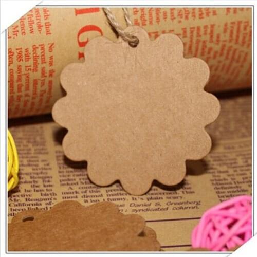 100pcs Blank Brown Kraft Paper Flower Marked Blank Card Hand Draw Tags Labeled Card Model+20M String Can be customized