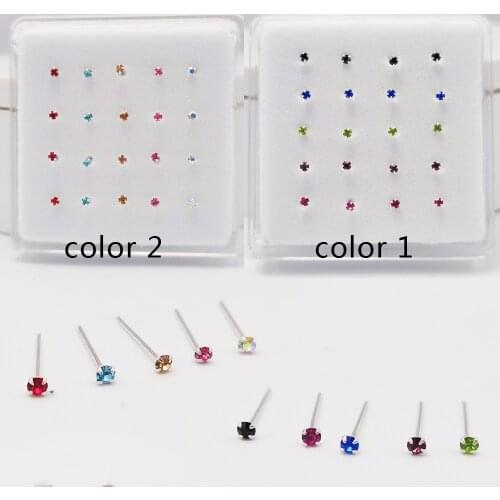 20pcs/pack 925 sterling silver 2 mm multicolor Nose Studs Straight Pin Bendable L-Shape nostril jewelry