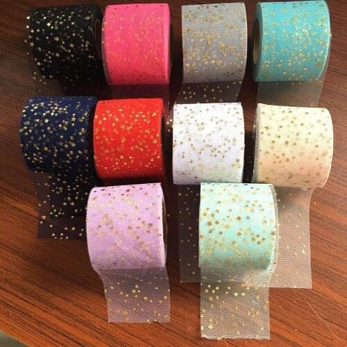 25yard/roll Bronzing Five-pointed Star Net Yarn Roll Sequin Crystal Organza Sheer Fabric Diy Craft Gift Skirt