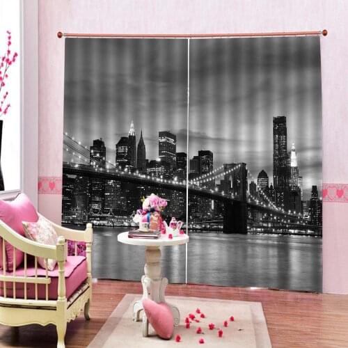 Customized 3D Blackout Curtains Night of New York Brooklyn Bridge 3D Curtains Bedding Room Living Room or Hotel Drapes Cortians