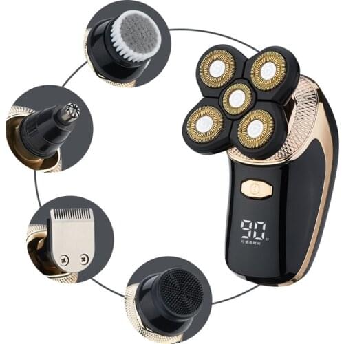 5 in 1 4D Mens Rechargeable Bald Head Electric Shaver Heads Beard Nose Ear Hair Trimmer Razor Clipper Facial Brush