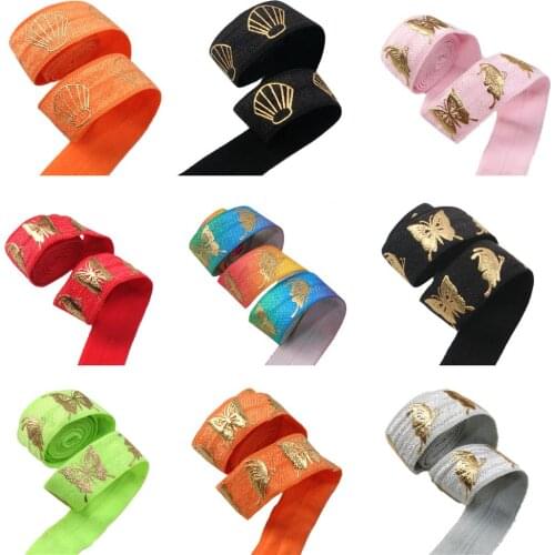 50Yards/lot 5/8"16mm Gold Foil Elastic Ribbon Stripe FOE Fold Over Elastics Spandex Sewing Trim DIY Garment Home Craft,50Yc18962