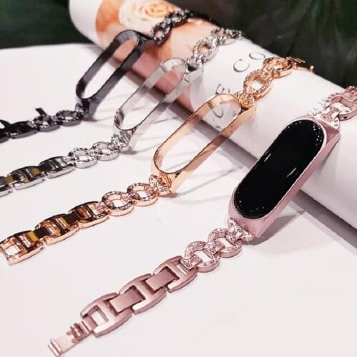 Strap For Xiaomi Mi Band 6 5 4 3 Wrist Metal Bracelet Bling Diamond Stainless Steel MIband For Mi Band 5 Strap Wristbands