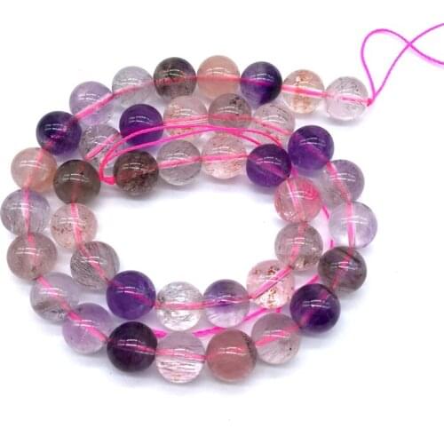 Natural Stone Beads Auralite 23 Crystal Super Seven AA Quality Pink Clear Color 8 mm 10 mm 12 mm Round Smooth DIY Jewelry Making