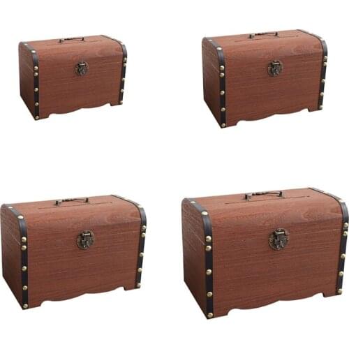 Retro Wooden Treasure Chest Money Bank with Lock Decorative Storage Box for Keepsakes, Money, Jewelry, Toy Treasures