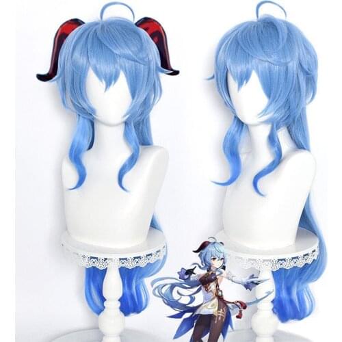 Genshin Impact Ganyu Cosplay 75cm Long Blue Gradient Wig Cosplay Anime Cosplay Wigs Heat Resistant Synthetic Wigs Halloween