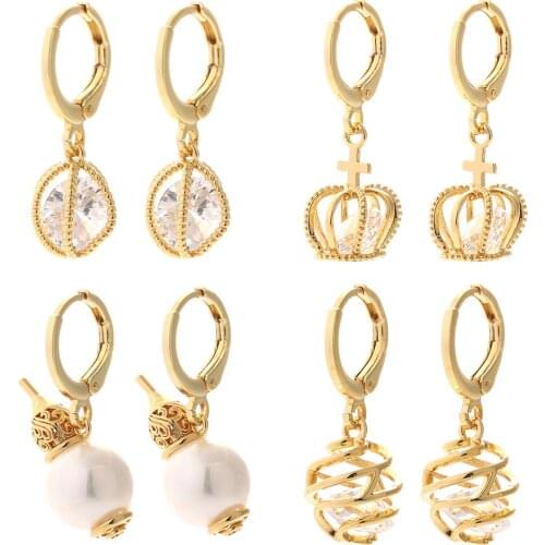 Geometric Hoop Earrings for Women Big Zircon Dangle Earrings Female Gold Ear Rings for Female CZ Party Korean New Fashion 2021
