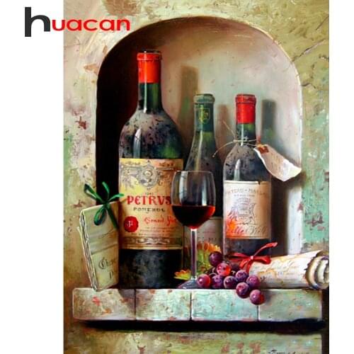 Huacan Diamond Painting Full Square/Round Wine 5D DIY Diamonds Embroidery Kits Fruit Decorations Home Gift