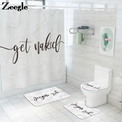 Letter Printed Bathroom Carpet Rugs Bath Mat and Shower Curtain Set Non-Slip Bathroom Floor Mat Shower Room Decor Foot Pad Mat
