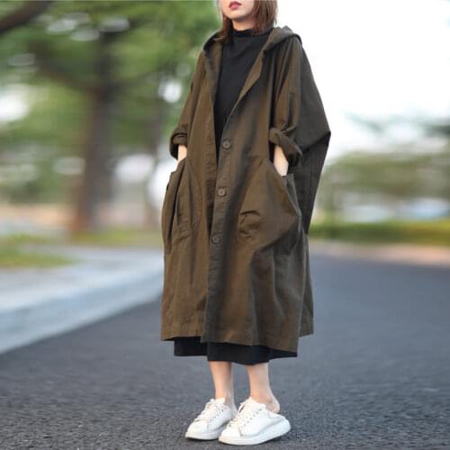 Simple Loose Extra Large Size Clothes Bat Sleeves Long Big Pocket Windbreaker Jacket Womens Hooded Commuter Casual Coat y1346