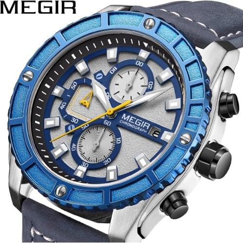 MEGIR 2021 Luxury New Fashion Multifunctional Waterproof Belt Chronograph Calendar Casual Sports Watches Relogio Masculino 2119G
