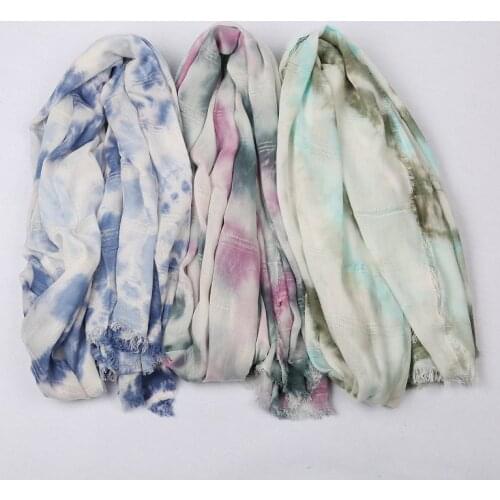 Fashion Tie Dye Maxi Scarves Wrap Muslim Hijab Headscarf Turban Africa Women Headband Sunscreen Long Shawl Soft Fringe Foulard