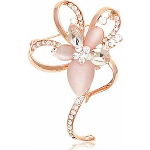 OneckOha Fashion Jewelry Opal Stone Flower Brooch Pin Rhinestone Brooches Garment Acessories