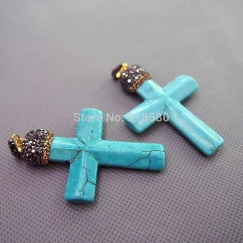 MU150907850 Pave CZ Howlite Cross Charm Pendant Stone Cross Pendant