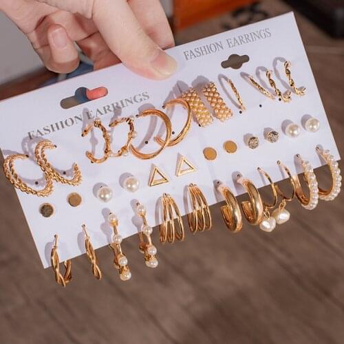 Woman Earring Set Korean Pearl Hoop Earrings for Women New Geometirc Gold Circle Earrings 2021 Trend Jewelry Fashion Accessories