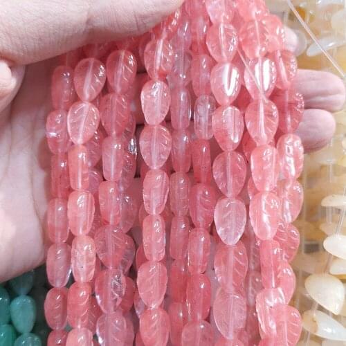 Natural Stone Crystal Beaded Jewelry Making 10*14mm Double-sided Carving Leaf Shape Loose Beads for DIY Bracelet Necklace Parts