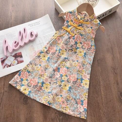 2020 New Summer Girls Party Dress Kids Fashion Costumes Flowers Print Dresses Casual Outfits Cute Children Vestidos