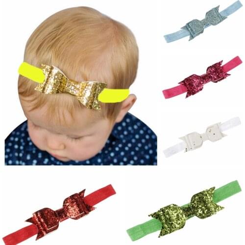 8pcs/lot Solid Color Double Layer Bowknot Headband Shining Bows Newborn Hairband Elastic Children Headwear Clothing Ornaments