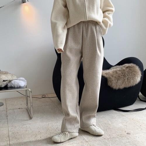 Autumn and winter womens pants casual solid color high waist loose pants