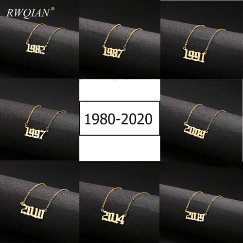 Personalized 1980-2020 Year Number Necklaces Stainless Steel Gold Custom Birth Year Gothic Date Pendant Necklaces Friends Gifts