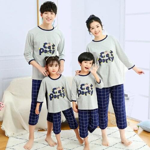 Pure Cotton Cartoon Family Pajamas Set Fashion Summer Pajamas Men And Women Sleepwear 2piece Suits Pyjama Couple Home Clothes