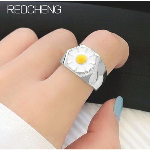 REDCHENG 925 Sterling Silver Eggs Daisy Rings for Women INS Fashion Exquisite Hot Sale Creative Flowers Anniversary Jewelry Gift