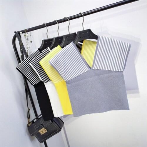Sexy Summer Stripe V-Neck Sleeveless Women Camisoles Club Backless Off Shoulder Thin Knitted Tanktop