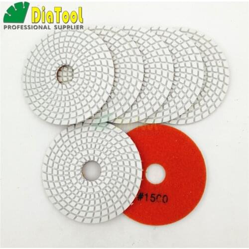 SHDIATOOL 7pcs 4" diamond wet flexible polishing pads B #1500 100mm White bond sanding disc for granite stone marble